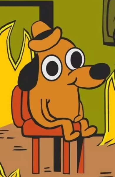 Cartoon dog sitting nervously on a chair